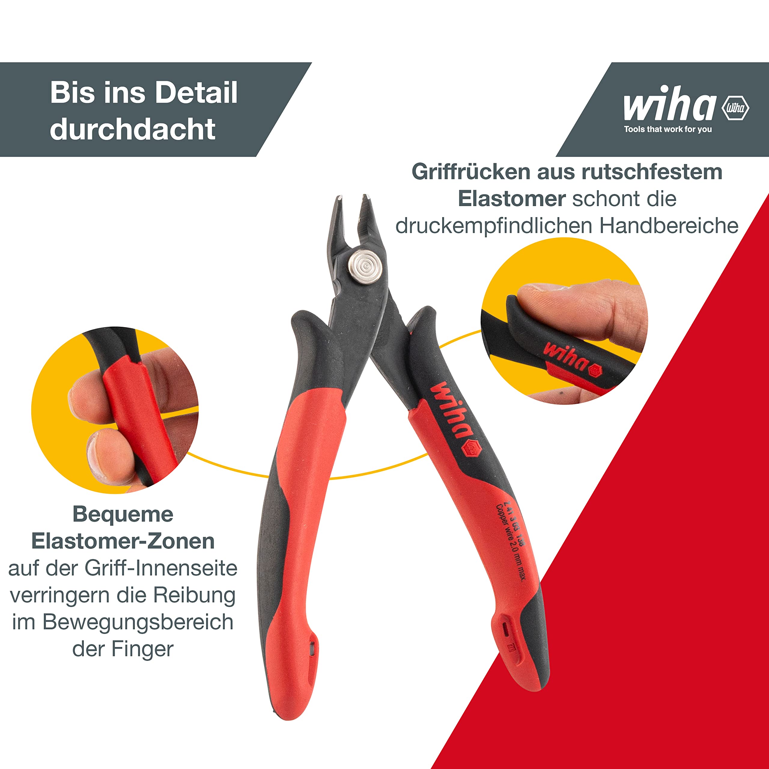 Wiha Alicates de corte diagonal Electronic con cabeza puntiaguda ancha con chaflán pequeño 135 mm, 5 1/3" (27393)