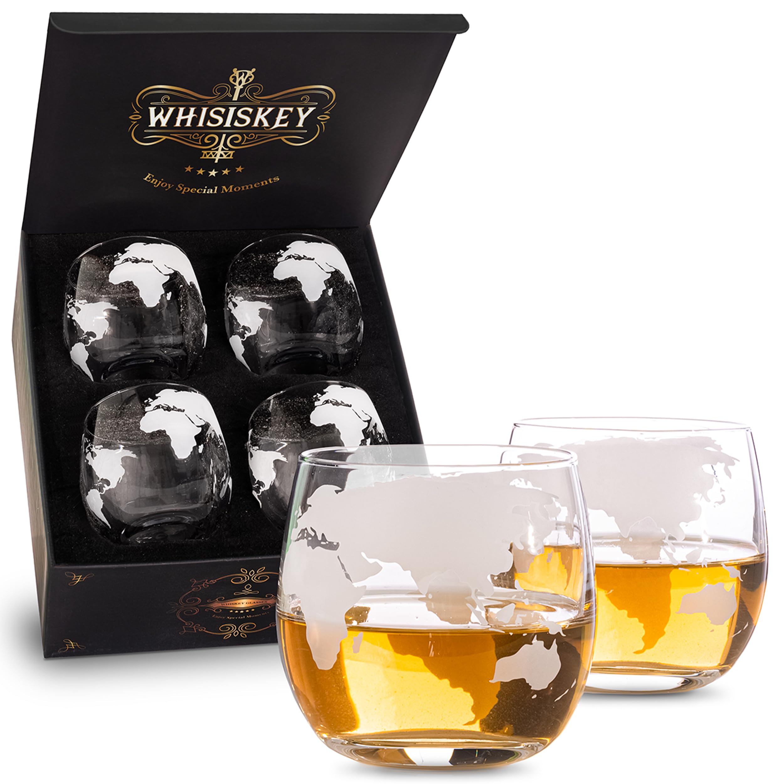 WhisiskeyWhiskey Glass Set - Whiskey Gift Sets for Men - Whisky Glass Birthday Gifts for Men - Rum Tumblers - Mens Gifts - Whisky Set with 4 Glasses, Accessories