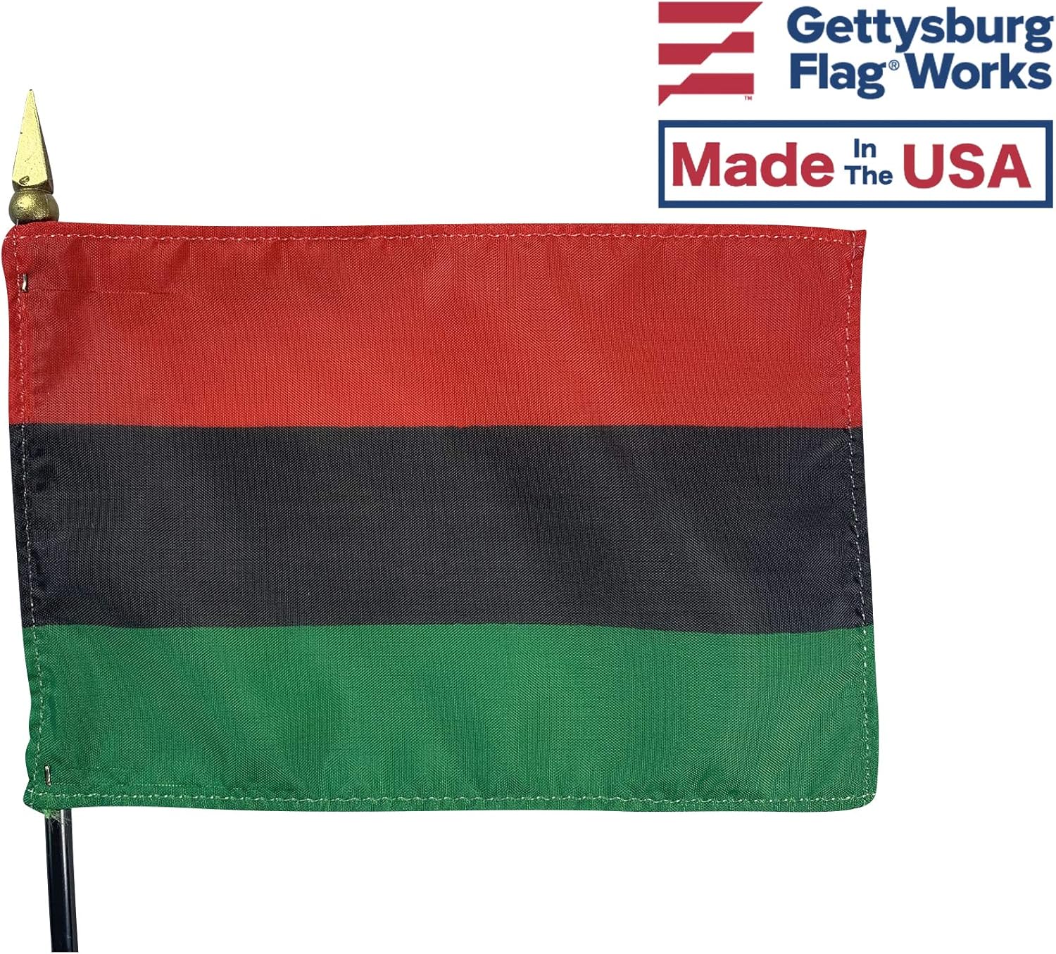 Set of 3 4x6" E-Gloss Afro-American Stick Flag w/U.S. Stick Flag & 2 Flag Plastic Table Base - Made in the USA