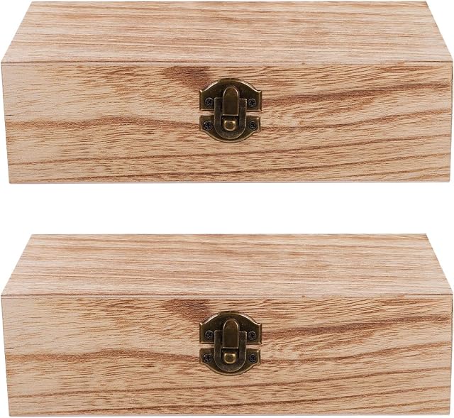 DOITOOL Retro Wooden Stash Boxesï¼Œ 2PCS Wood Storage Box with Hinged Lid Decorative Wooden Jewelry Makeup Boxes, Light Color Old Color