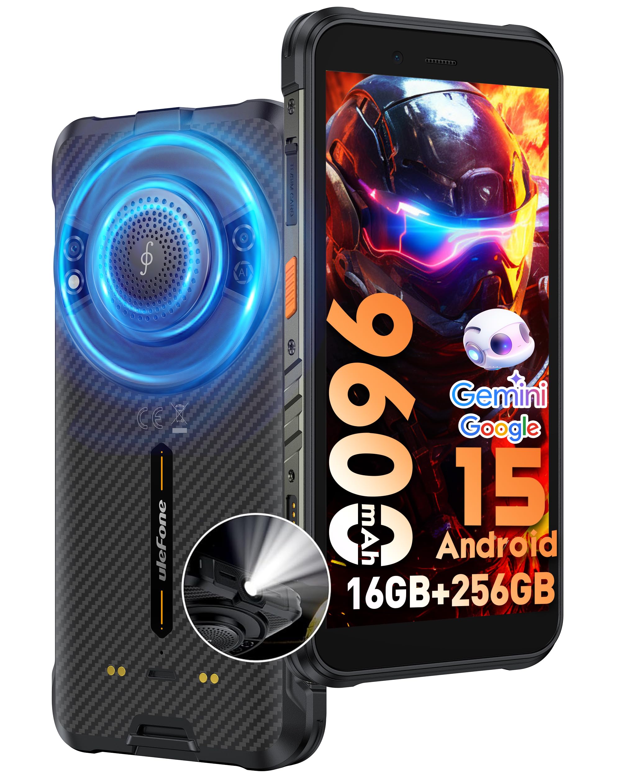 Ulefone RugKing Outdoor Smartphone Android 15, 16GB+256GB/2TB, 50MP+8MP+2MP, 5,99" Display, 9600 mAh, AI Outdoor Handy Ohne Vertrag, 128dB Lautsprecher, OTG/NFC/GPS/IP68/IP69K
