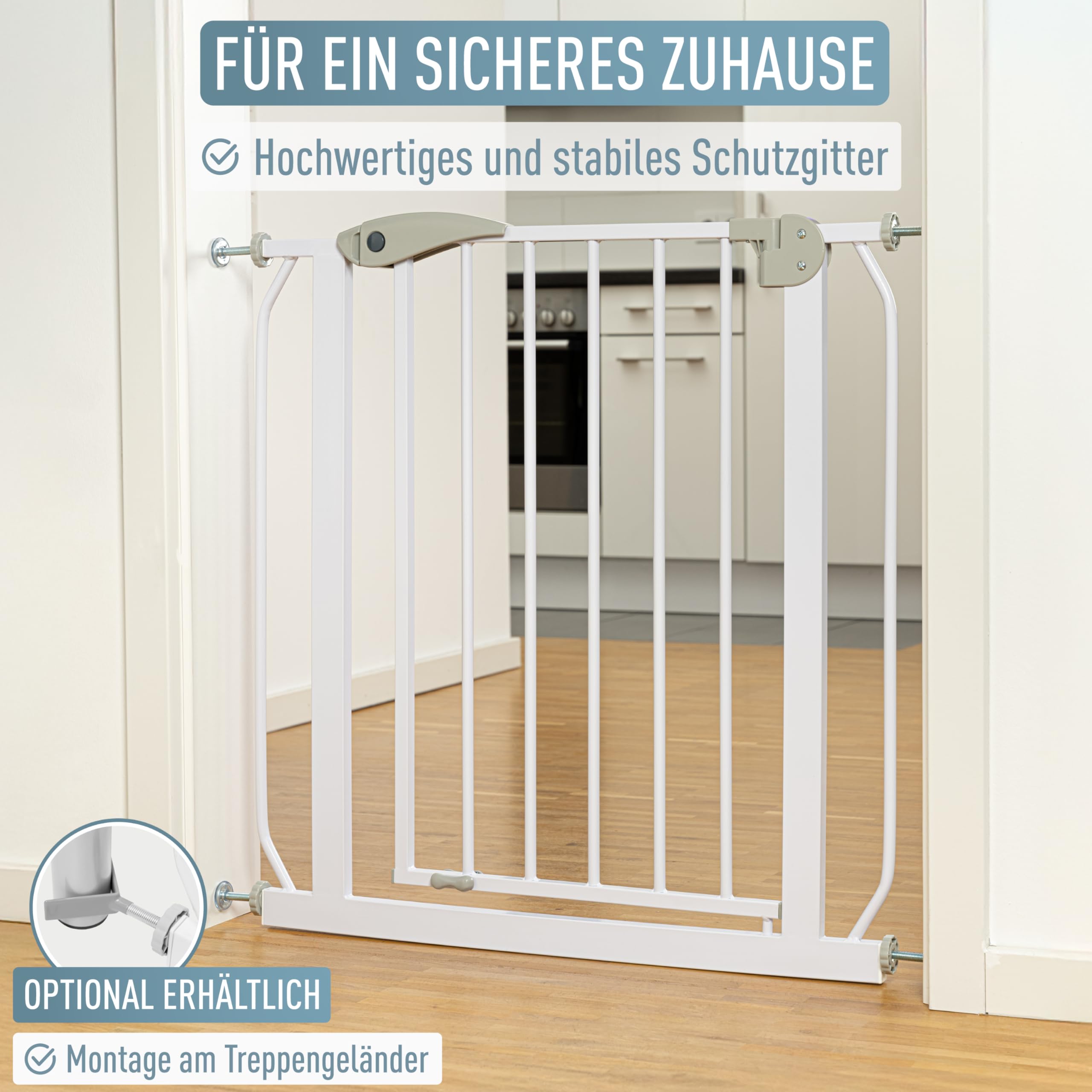 IB STYLE Treppenschutzgitter für Babys Berrin - Türschutzgitter, Gittertür für Haustiere, Einfache Montage, Ohne Bohren, Weiß, 105-115 cm
