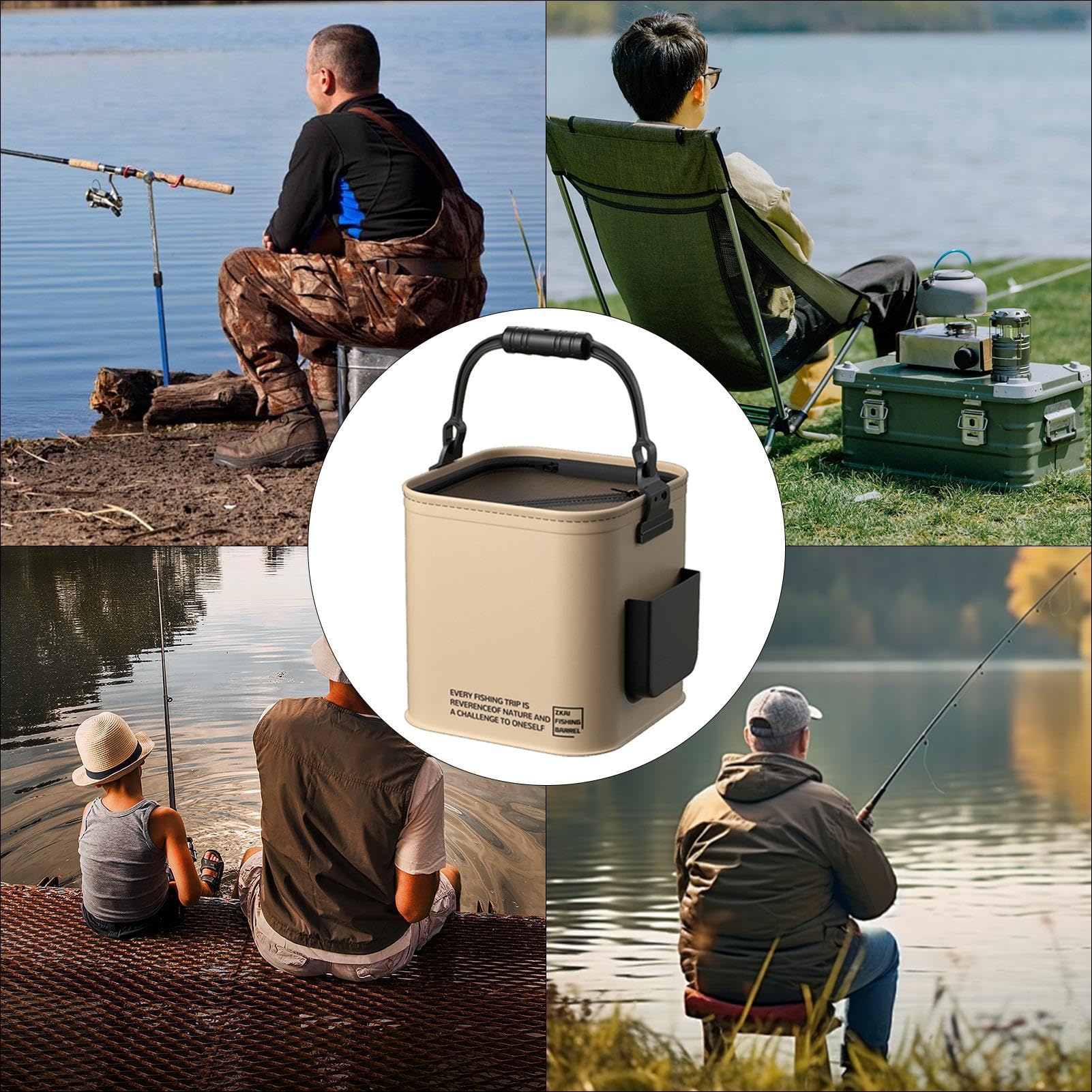 Secchio per pesci pieghevole multifunzionale - Secchio impermeabile | Contenitore pieghevole per esche vive | Coperchio per pesca | D'acqua in campeggio