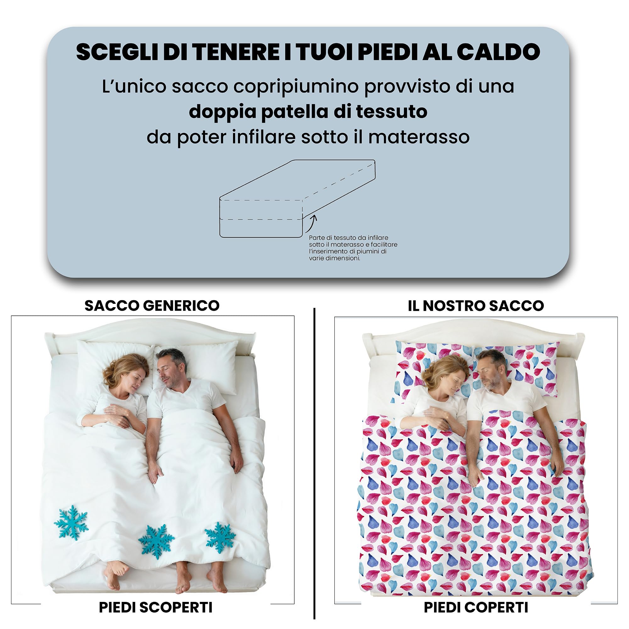 Set Copripiumino Fantasy, Lavorato in Italia - Parure Copri Piumino - Sacco Piumone 250x200 cm con Patella e Federe Cuscino, Matrimoniale, Petali