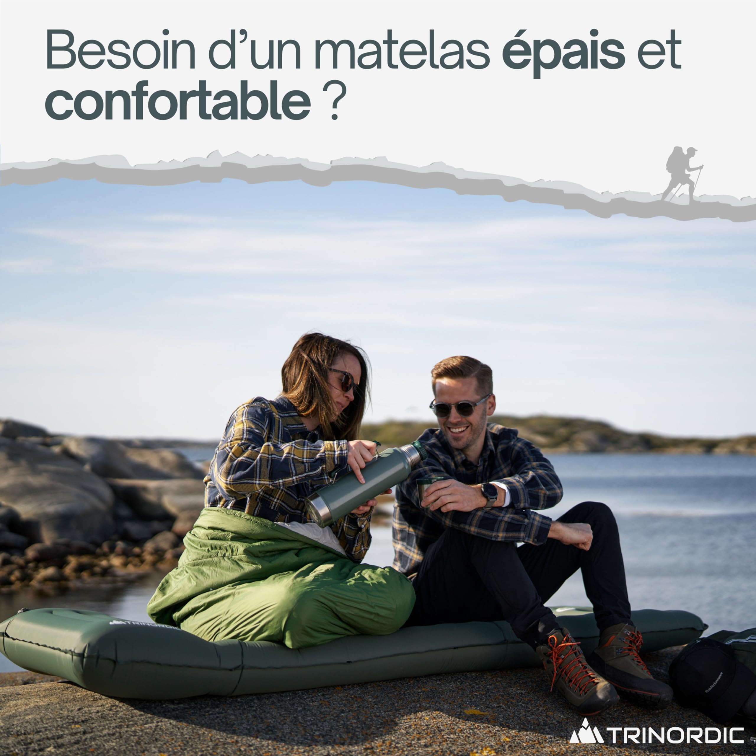 Trinordic Matelas Gonflable Camping Épais - 12 cm Extra Épais et Large avec Pompe à Pied et Oreiller - Matelas Gonflable 1 Place Léger pour Aventures en Plein Air, Randonnée, Bikepacking
