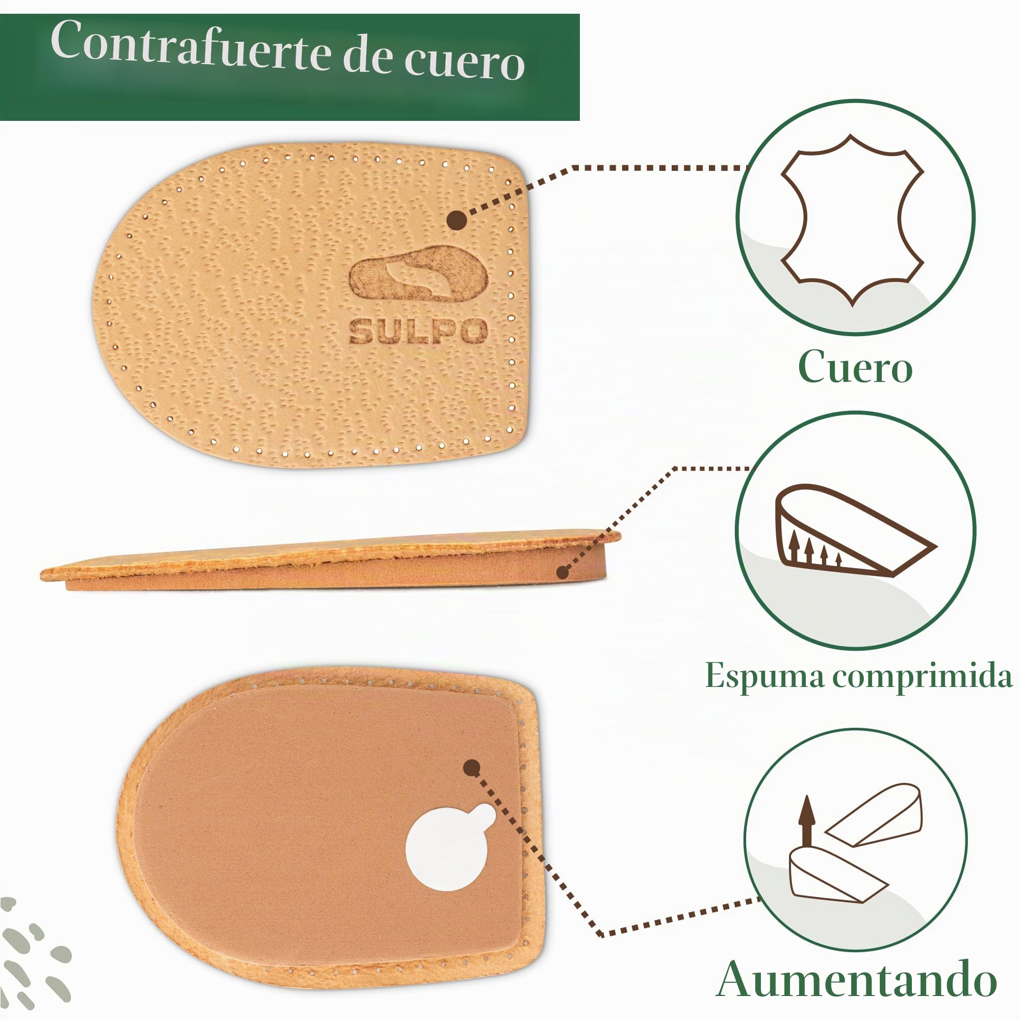 Sulpo 2 pares de talones para zapatos para hombres y mujeres - Plantillas de zapatos para mujer para levantar y levantar el talón, beige altura 5 mm, tamaño 41-46