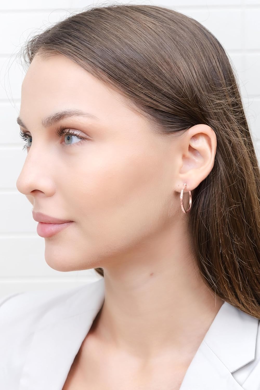 Hoops & Loops 925 Sterling Silver Diamond-Cut Square-Tube Click-Top Round Hoop Earrings for Women, Sizes 15mm 20mm 25mm 30mm 35mm, Silver, Yellow & Rose Gold - Image 2