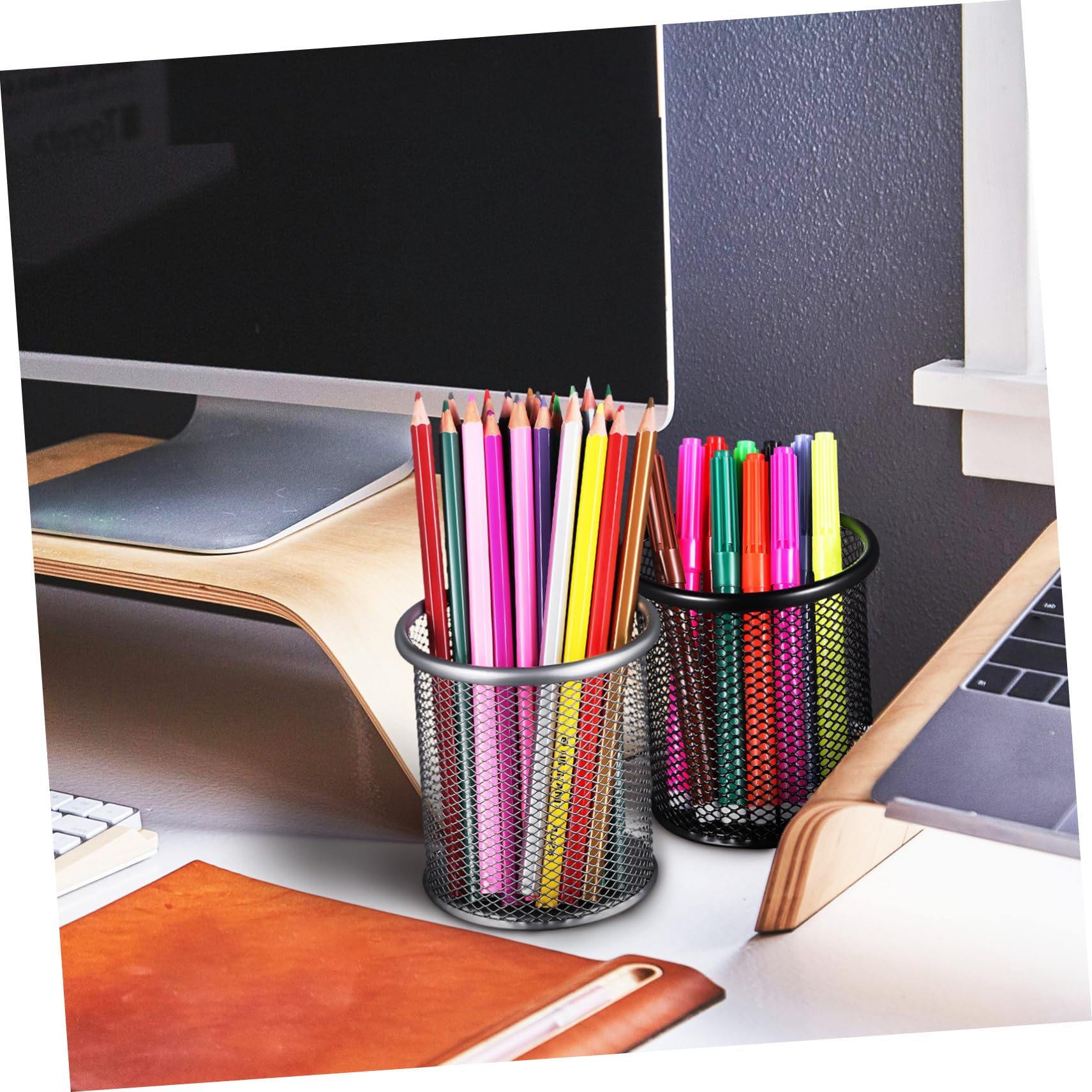 NUOBESTY 4 Set Di Portaoggetti Per Cancelleria Organizer Da Scrivania in Metallo Portapenne in Rete Contenitore Per Matite E Pennelli 2 Pezzi*4