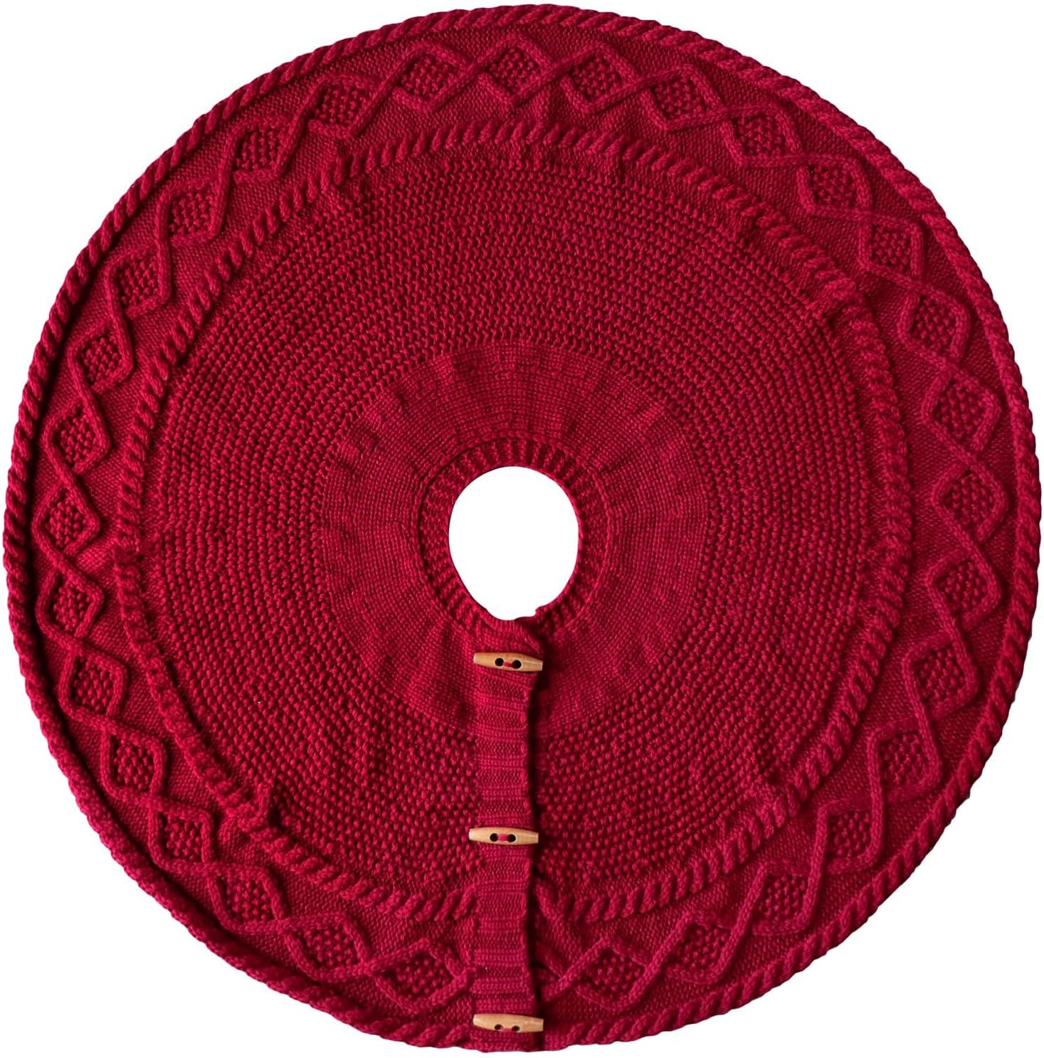 36 inch Christmas Tree Skirt: Pencil Tree Skirt for 6ft Tree, Diamond Edge Knit Small Wine Red Tree Skirt, Vintage Tree Skirts, Rustic Farmhouse Christmas Decorations