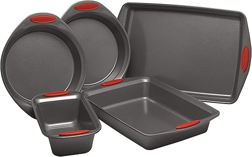 Rachael Ray Utensilios antiadherentes para hornear con agarres que incluyen sartén antiadherente, bandeja para hornear, moldes para pasteles y