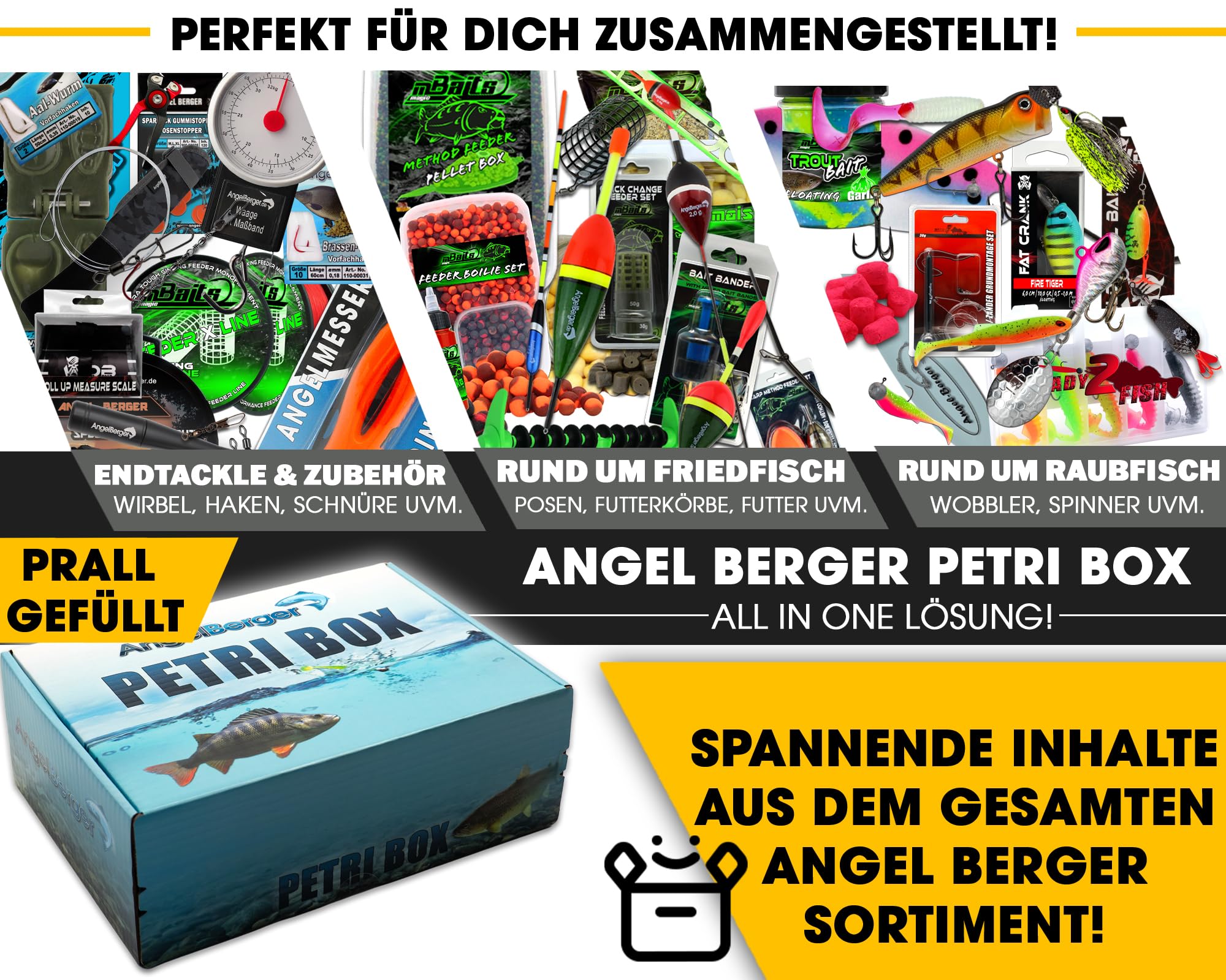 Angel-Berger Petri Box Allround Angelbox Promo Box Geschenk Angeln Überraschungsbox für Angler Fishing Mystery Box Angelzubehör Angelsets