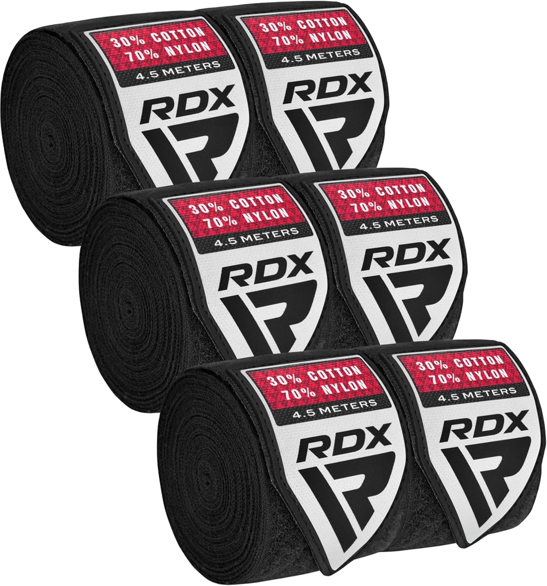 RDX Vendas de Boxeo 4.5M / 180 Pulgadas - Guantes Interiores Semielásticos de MMA Estilo Mexicano - Muñequera para Muay Thai, Kickboxing, BJJ, Karate - Lazo para Pulgar y Cierre de Gancho y Lazo - Mezcla de Algodón y Nylon