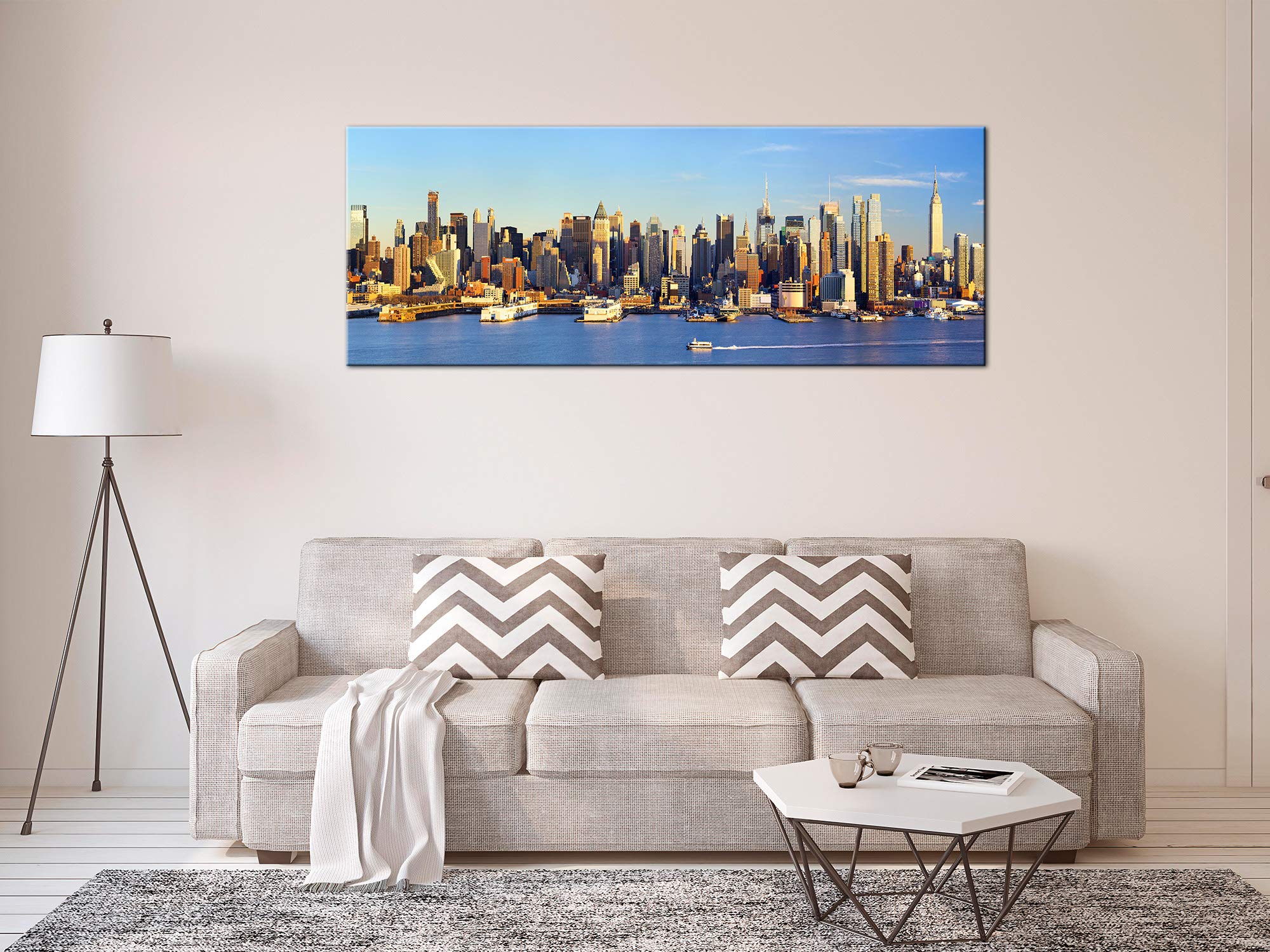 DECLINA, Quadro decorativo da parete per soggiorno, tela stampata, quadro decorativo, motivo: Panorama su New York, 100 x 35 cm