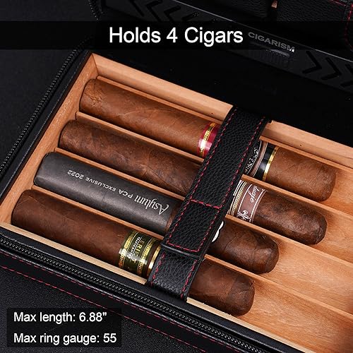 Miniatura 3 de Humidor de viaje de puros, caja de puros de cuero PU, cortador de cigarros y juego de encendedor