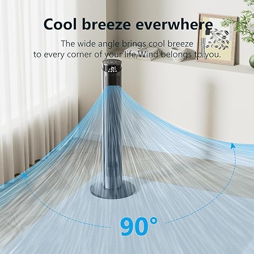 Miniatura 2 de CIH Ventilador de torre de 37 pulgadas, 24 piess, ventilador oscilante silencioso sin aspas, 6 velocidades con control remoto, 4 modos, pantalla