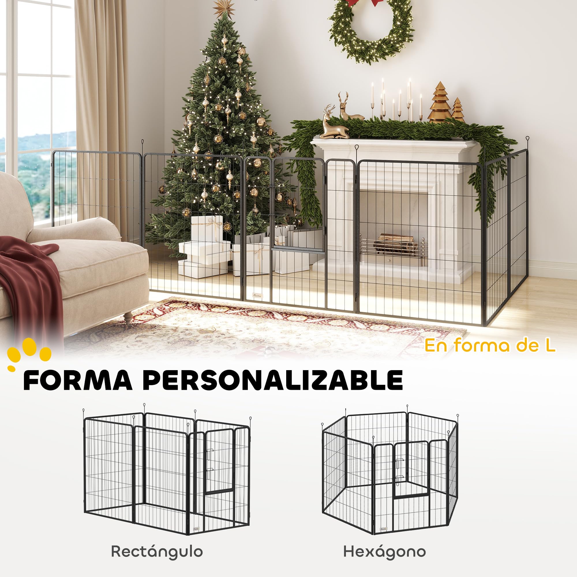 PawHut Parque para Perros de 6 Paneles de 100 cm de Altura, Vallas para Perros de Acero Plegable, con Puerta, para Interior y Exterior, Negro