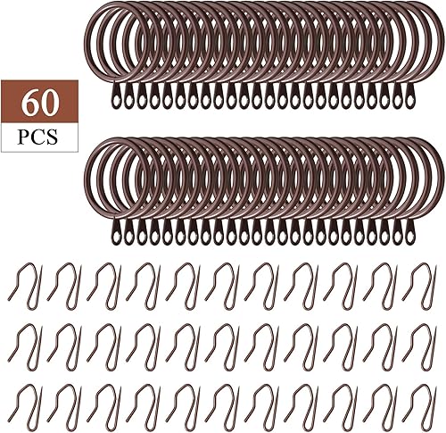 Miniatura 6 de 30 anillos de cortina de metal para cortinas y 30 ganchos de metal para cortina de ventana, puerta de ducha, 1.181 in de diámetro interior (negro)
