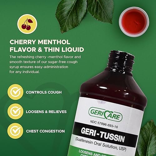 Miniatura 4 de GeriCare Geri-Tussin Guaifenesin Solución líquida oral, sin azúcar, sin alcohol para la tos y el resfriado, ayuda a eliminar la congestión del