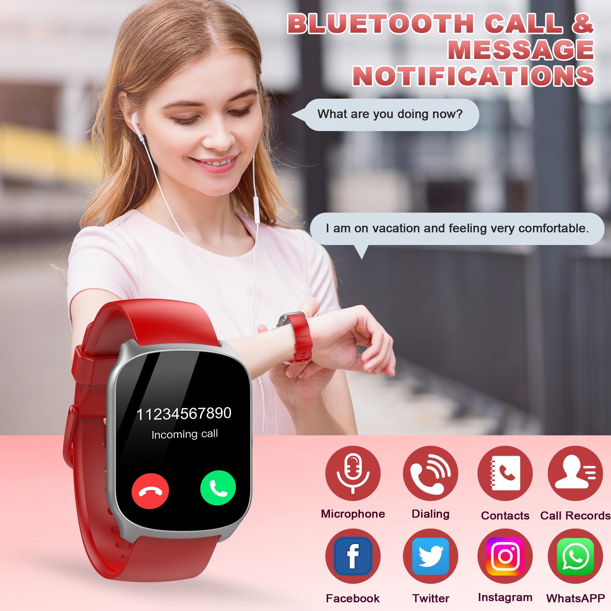 STECEi Smart Watch for Men Women Bluetooth Call, 1.95" HD Screen Smartwatch with Heart Rate/Sleep Monitor, 110+ Sport Modes Activity Trackers IP68 Waterproof, Fitness Watch for Android iOS, Red