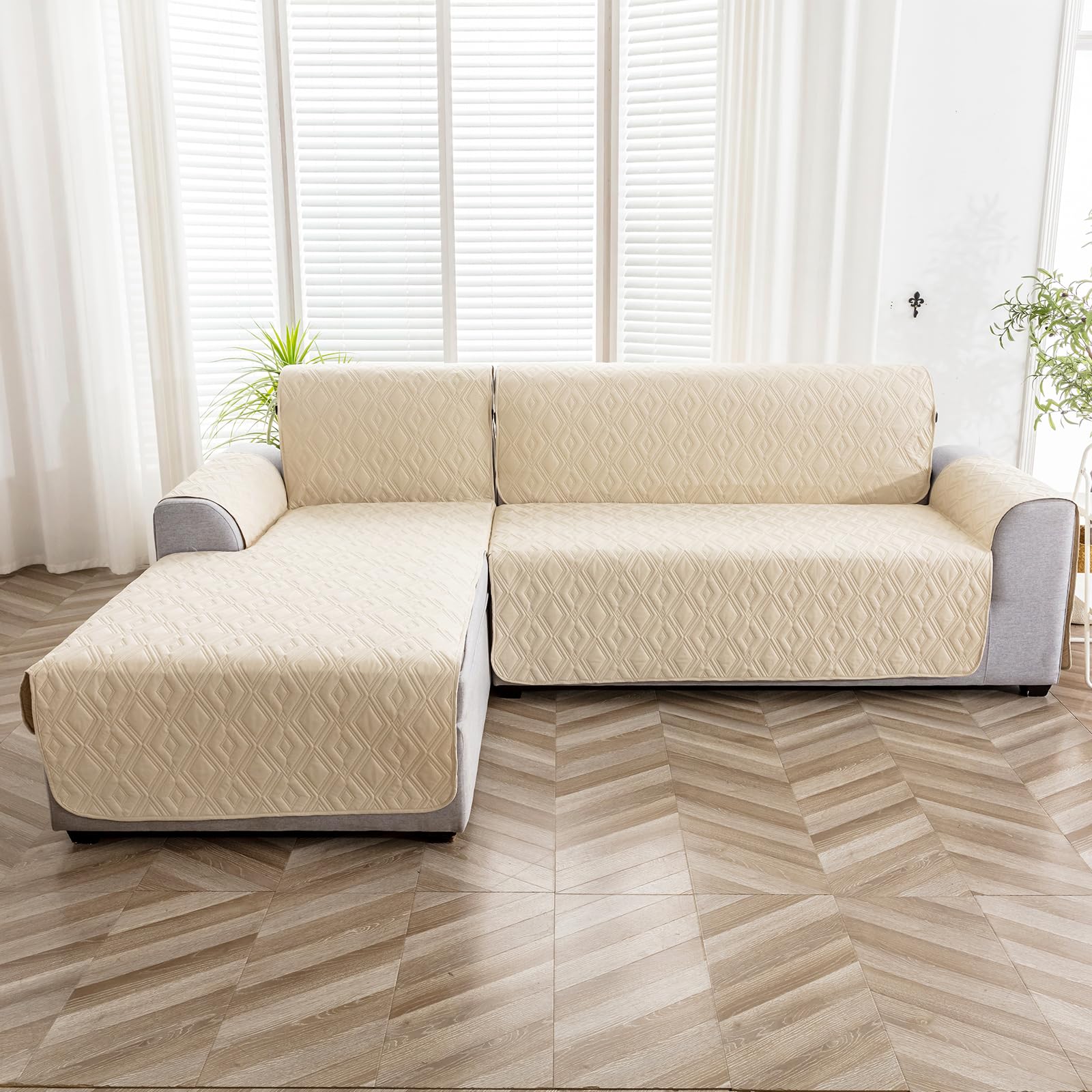 Genina Sectional Couch Covers for Dogs L Shaped Sofa Covers Chaise Lounge Cover Reversible Sofa Cover Sectional Furniture Protector for Pets, Kids (Beige, X-Large)