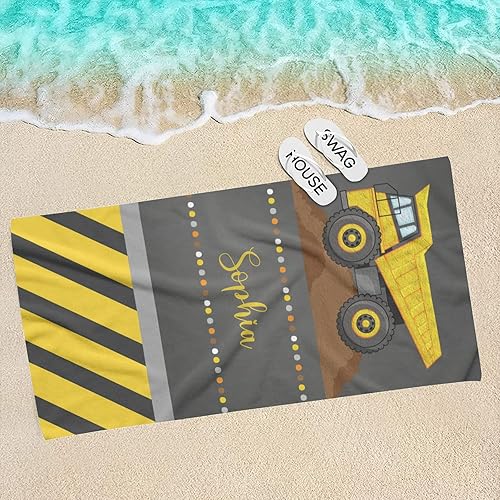 Miniatura 4 de Toalla de playa de camión volquete de construcción, manta de baño de microfibra personalizada con nombre personalizado, 30 x 60 pulgadas