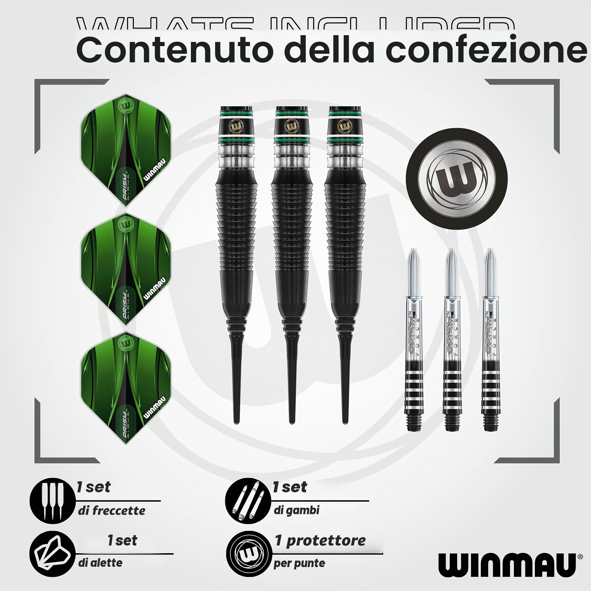 Winmau Freccette professionali Sniper Black 90% tungsteno set con alette e steli (aste) – disponibile in punta morbida 18 g e punta in acciaio 23 g e 24 g