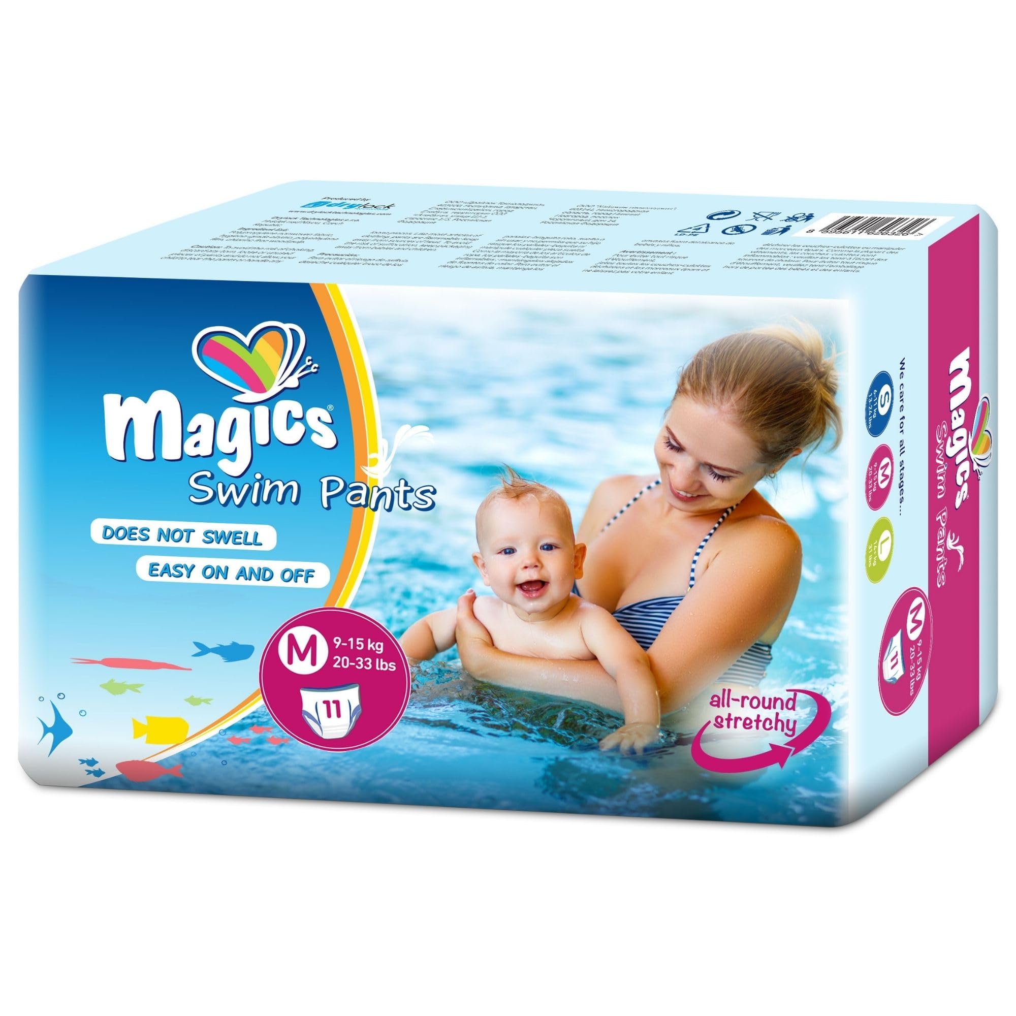 Magics Swim Pants, Disposable Swim Nappies for Babies, Size M (20-33lbs), 11 Swim Pants