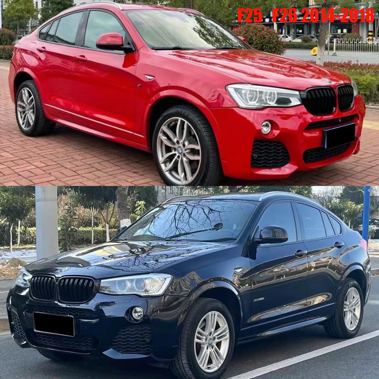F25 Nieren Schwarz Kühlergrill für BMW X3 X4 F25 F26 Grill 2014-2018 ABS glänzend schwarz Doppelsteg Kühlergrill (For X3 X4 F25 F26 2014-2018)