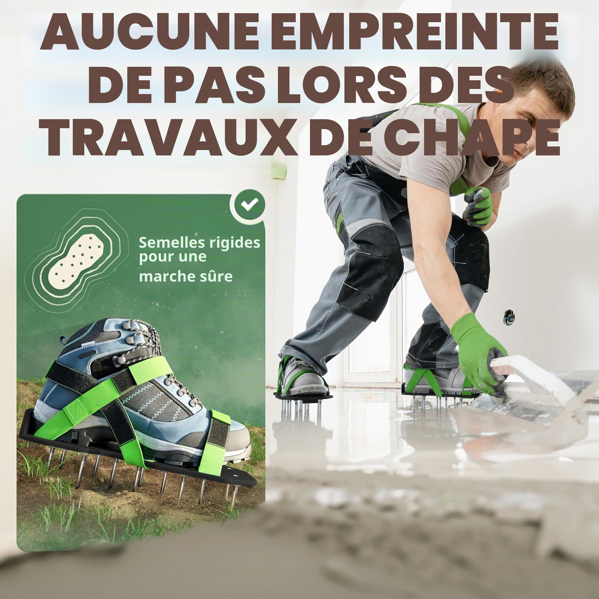 LAINFELD Chaussures à clous avec fermeture | Aérateur de pelouse + chaussures de chape | Scarificateur pour pelouse aérer les chaussures de jardin.