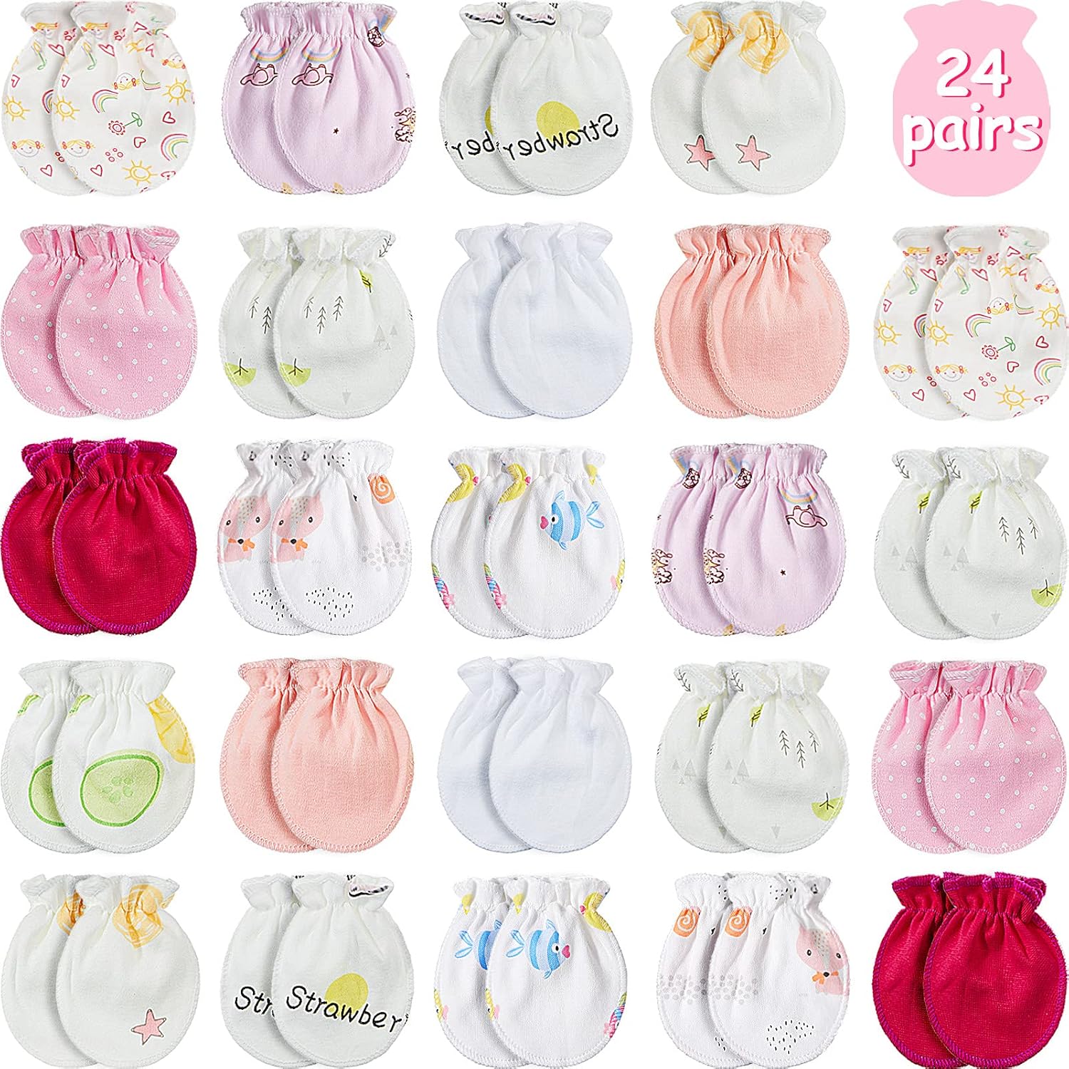 24 Pairs Newborn Baby Gloves Infant No Scratch Elastic Wrist Infant Soft Gloves Baby Mittens for 0-6 Months Baby Girls: Clothing