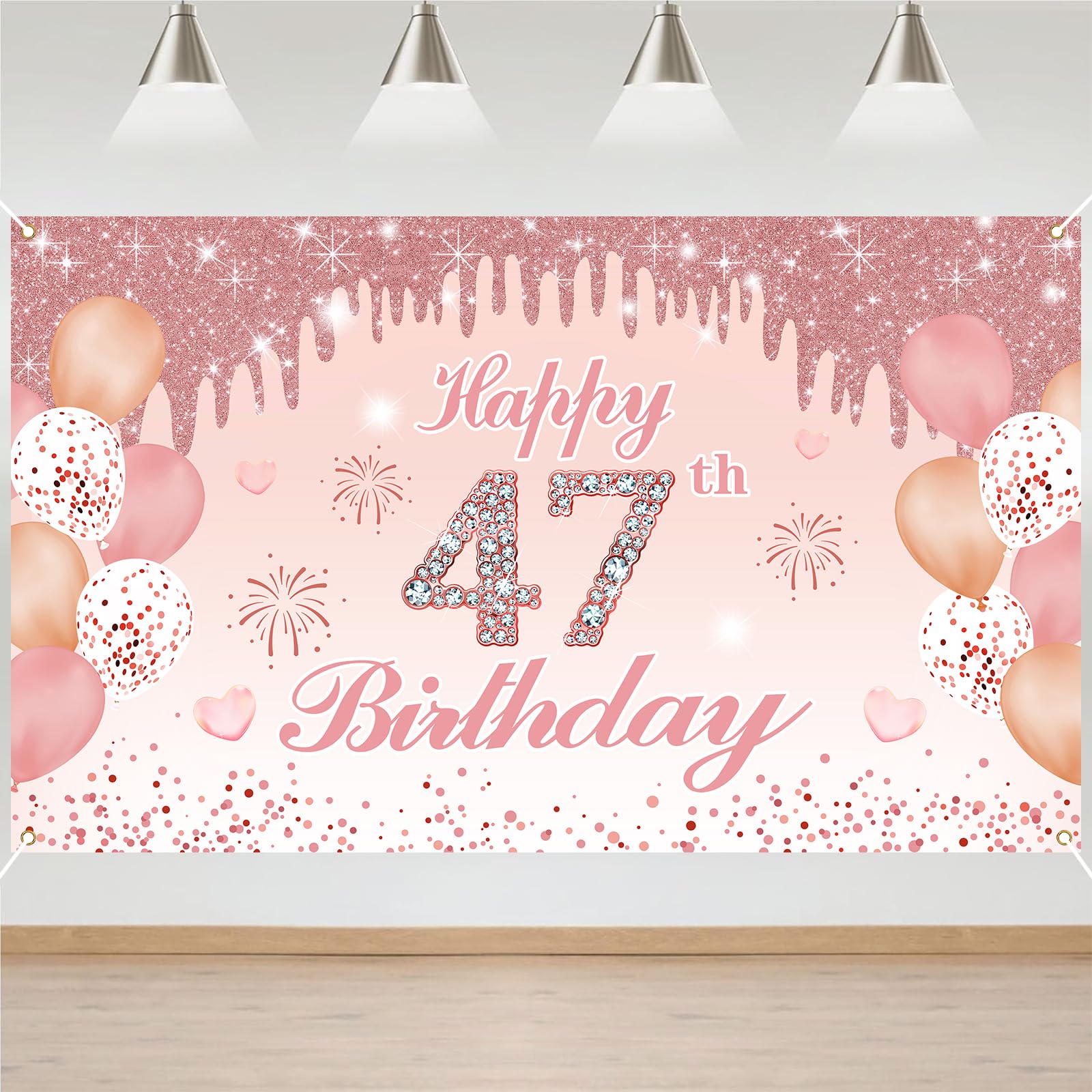 47th Birthday Decorations Door Banner Pink Happy Birthday Banner for Party Backdrop for Women Home Outdoor Cover Party Decoration Supplies Poster — image 1