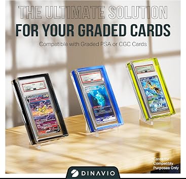 Dinavio Crafthouse PSAグレードカードディスプレイ アクリルケース 標準PSAおよびCGCスラブ用 - スラブケース - PSAカードケース - グレードカードディスプレイケース - 新寸法 - スタンド付きグリーンボーダー
