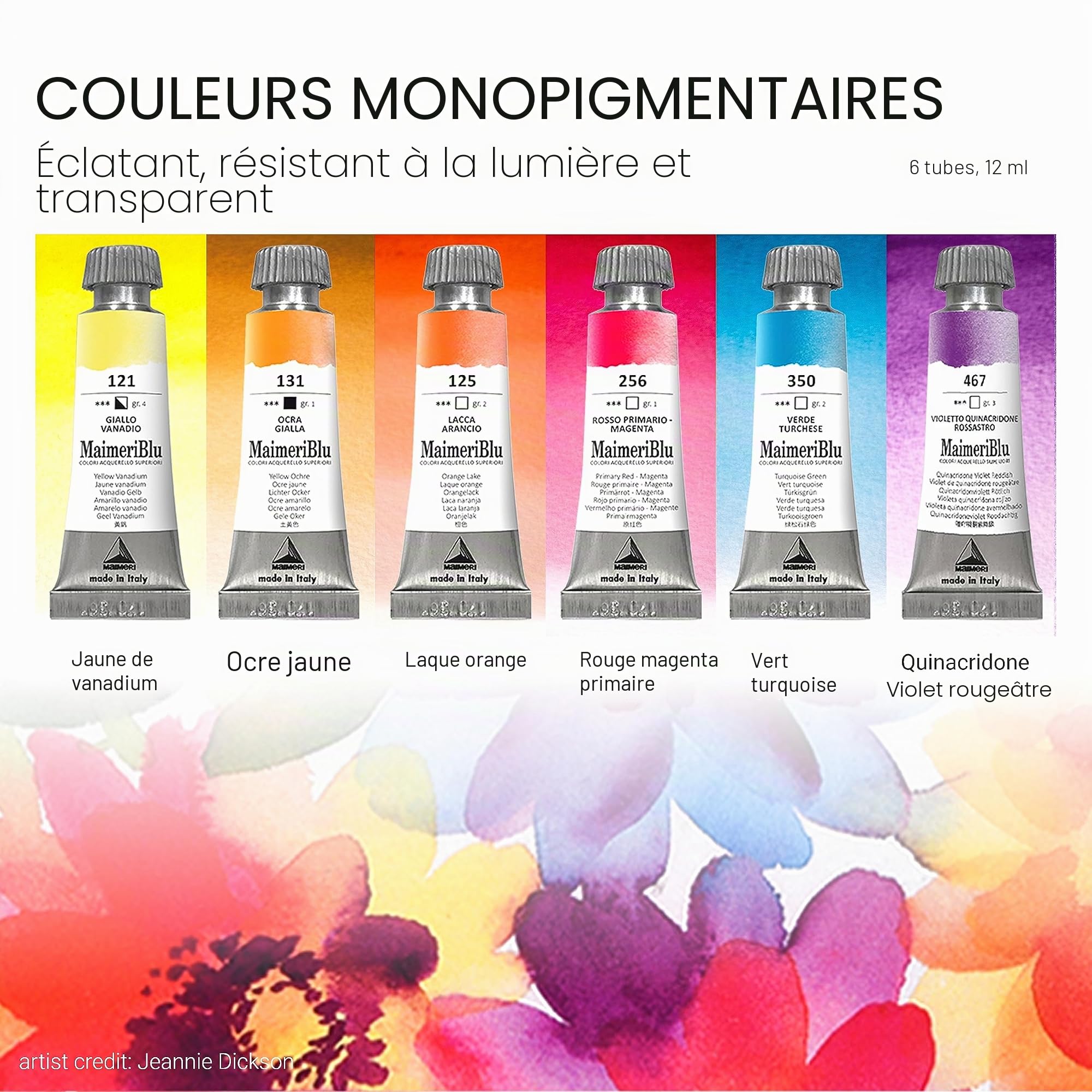 Maimeri Blu, Jeannie Dickson Kit de peinture aquarelle, 12 ml, 6 tubes – Fournitures de peinture aquarelle professionnelles