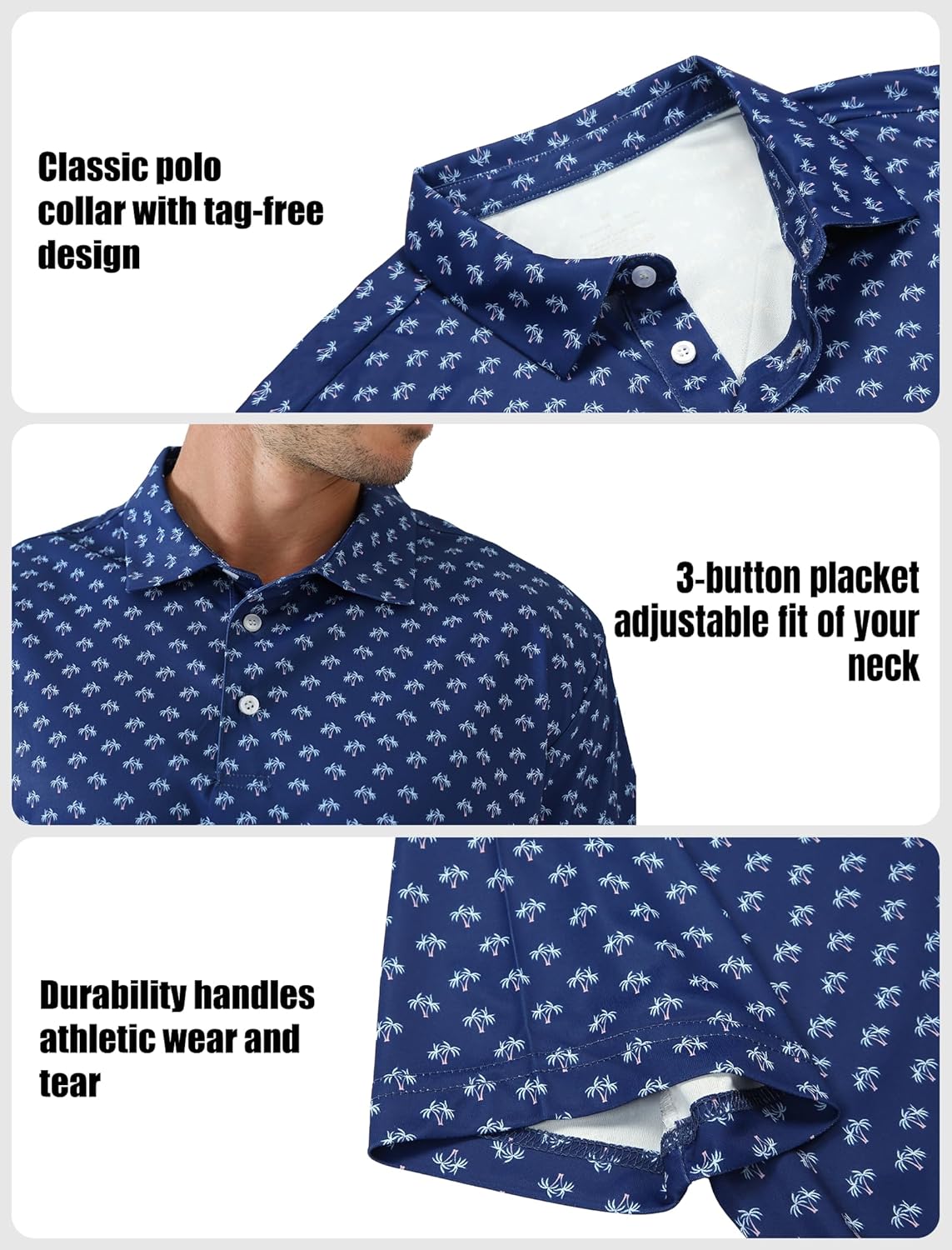 2 Pack Men's Golf Polo Shirts Short Sleeve Dry Fit Print Performance Mositure Wicking Golf Shirts for Men Casual - Image 5