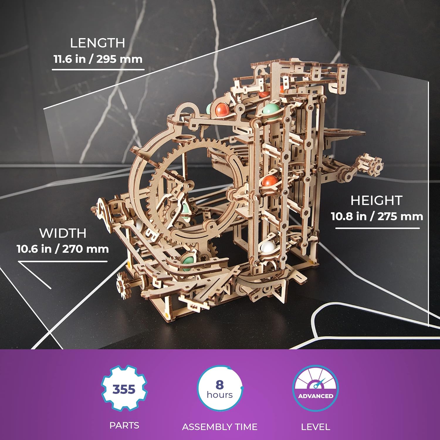 UGEARS Wooden Marble Run Stepped Hoist - Mechanical 3D Wooden Puzzles for Adults Kit, Fun DIY Model Kit Crafts for Adults - Unique Gift 3D Puzzle for Adult Marble Game for Hobby Enthusiasts - 355 Pcs