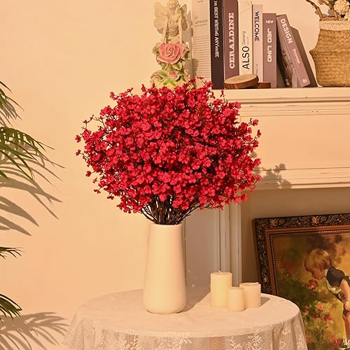 Miniatura 7 de Dolicer Buy Together - 22 flores artificiales rojas de aliento de bebé, flores de seda sintética de 19.7 pulgadas, ramos de gypsophila falsos para
