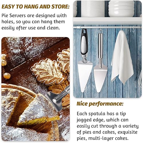 Miniatura 4 de Juego de 4 piezas para tartas de acero inoxidable, espátula, cortador de metal, servidor dentado para tartas, mango de madera, rebanador de pizza,