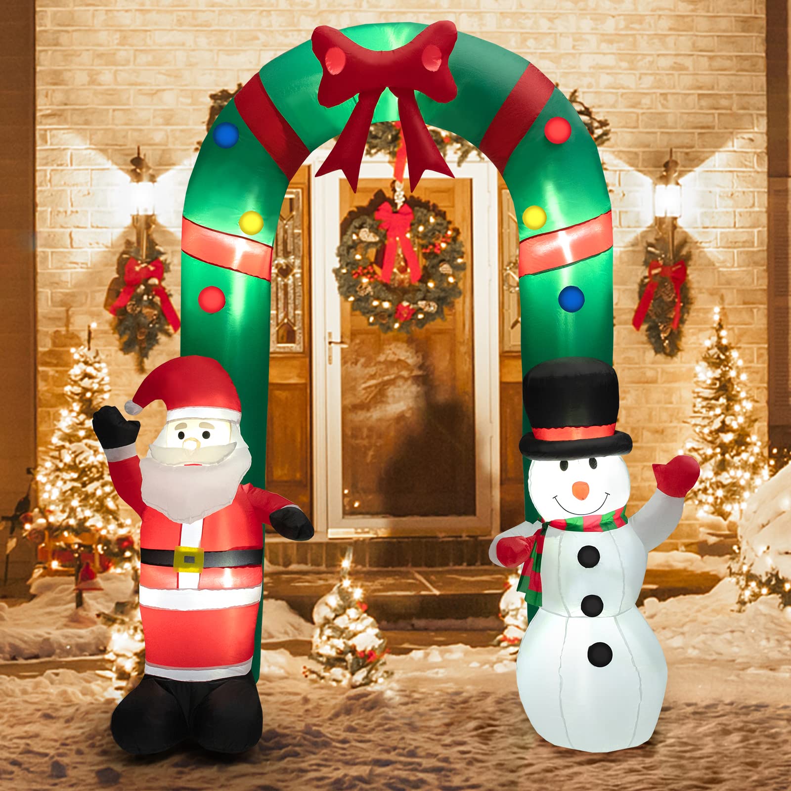 Xakay 8ft Christmas Inflatable Arch Outdoor Decorations, Giant Self Blow Up Christmas Santa Archway Decor Built-in LED Lights, Santa Claus And Christmas Tree Welcoming Guests For Yard Garden Lawn