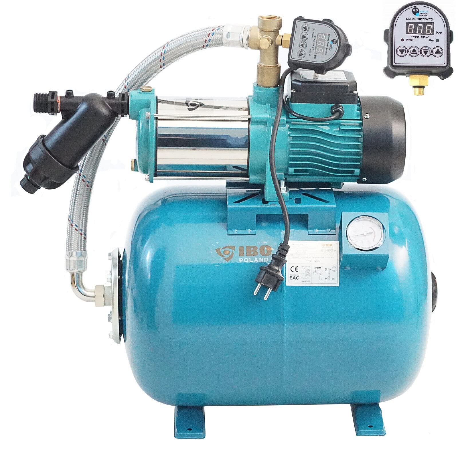50 Liter Hauswasserwerk 5-stufige Gartenpumpe MHI1300-6000l/h - 5,5bar + EDS Trockenlaufschutz