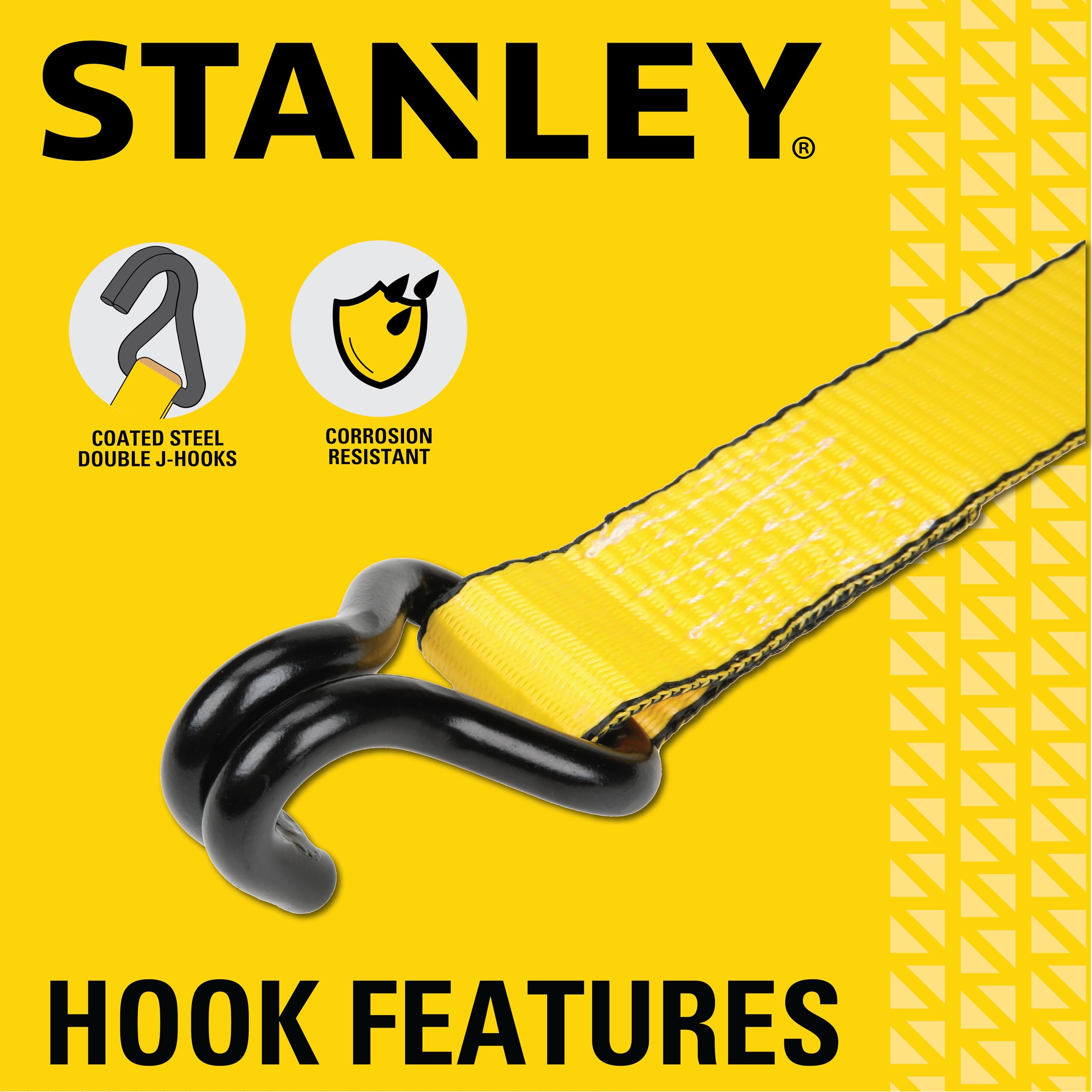 STANLEY S50002-3 Lot de 6 Sangles à cliquet Robustes de 3,8 cm x 4,9 m (résistance à la Rupture de 2,3 kg) Noir/Jaune