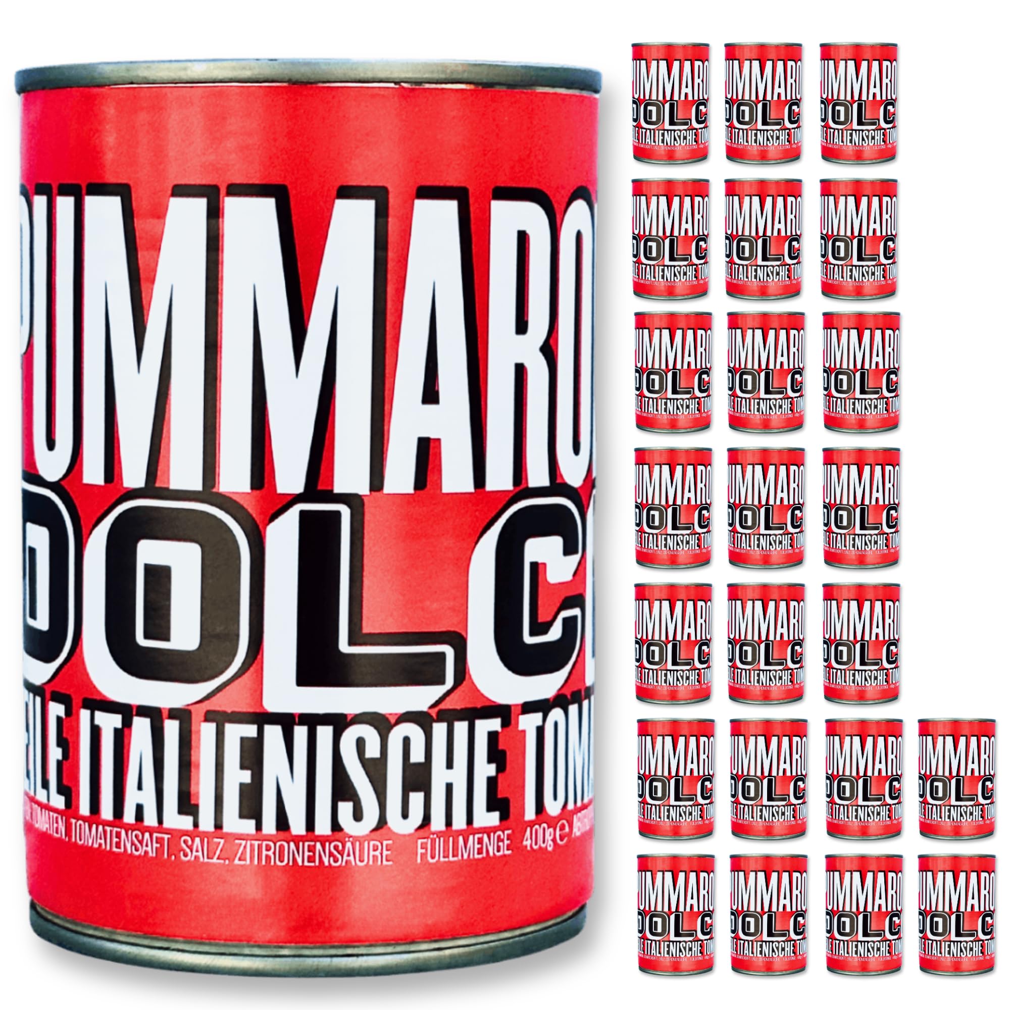 Pummarole Dolce - 24 x Premium Pomodori Pelati Tomaten - Pizza & Pasta - Sonnengereift vom Vesuv Vulkan in Kampanien, Italien - Ganze geschälte italienische Dosentomaten von Hand geerntet - 24 x 400g