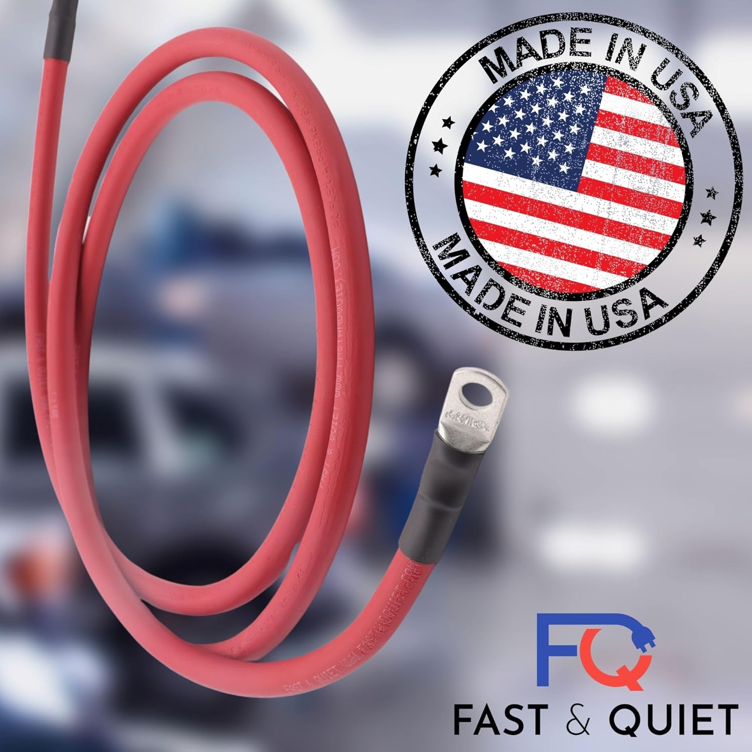 1/0 AWG Battery cable with Terminals, Pure Copper Wire, Auto, Solar Inverter, Welding, Golf Cart Battery Cable, Lawn Mower, Motorcycle (Red Wire, 8 FT (96 in), 1/2" Lugs on Both Ends, 1pc)