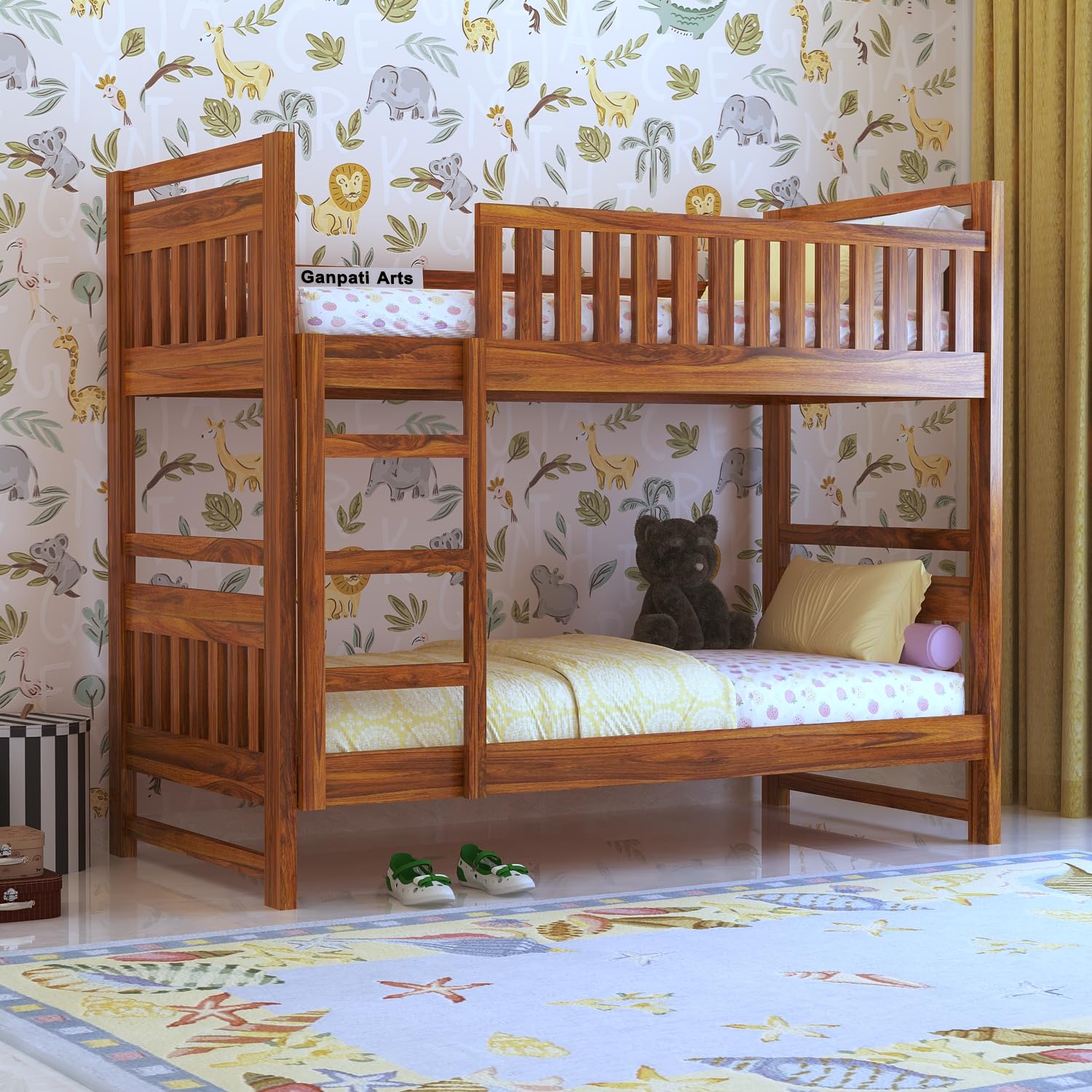 Ganpati Arts Solid Sheesham Wood Swift Bunk Bed Twin Over Bed with Ladder Wooden Bunk Bed Without Storage for Bedroom Living Room Home (Natural Finish)-image-21