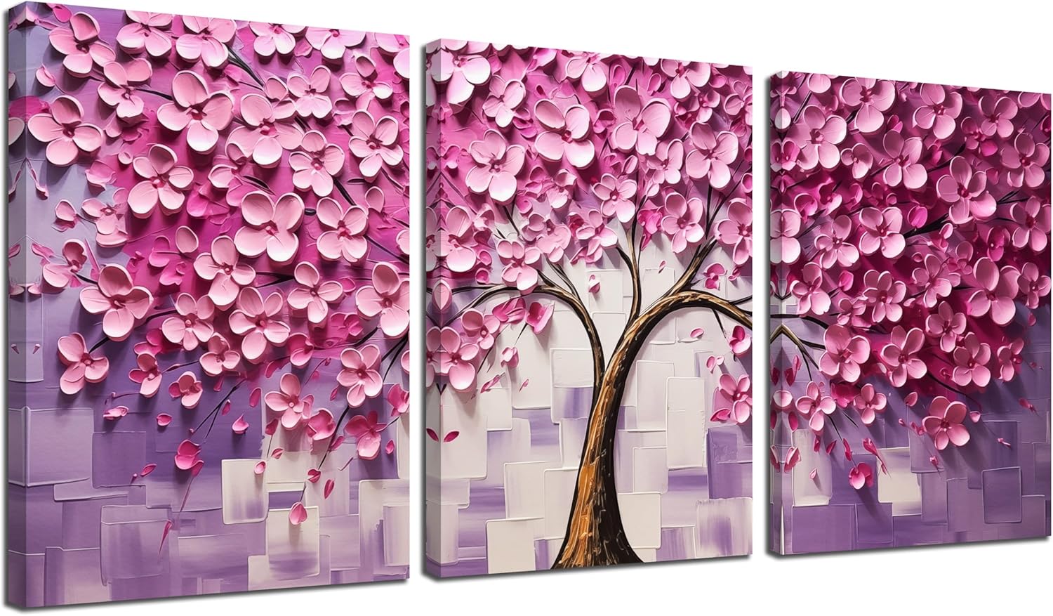Pink Bedroom Decor for Teen Girls,Tree Canvas Wall Decor for Bedroom,Home Office Decor for Women 12 x 16 Inch x 3 Pieces