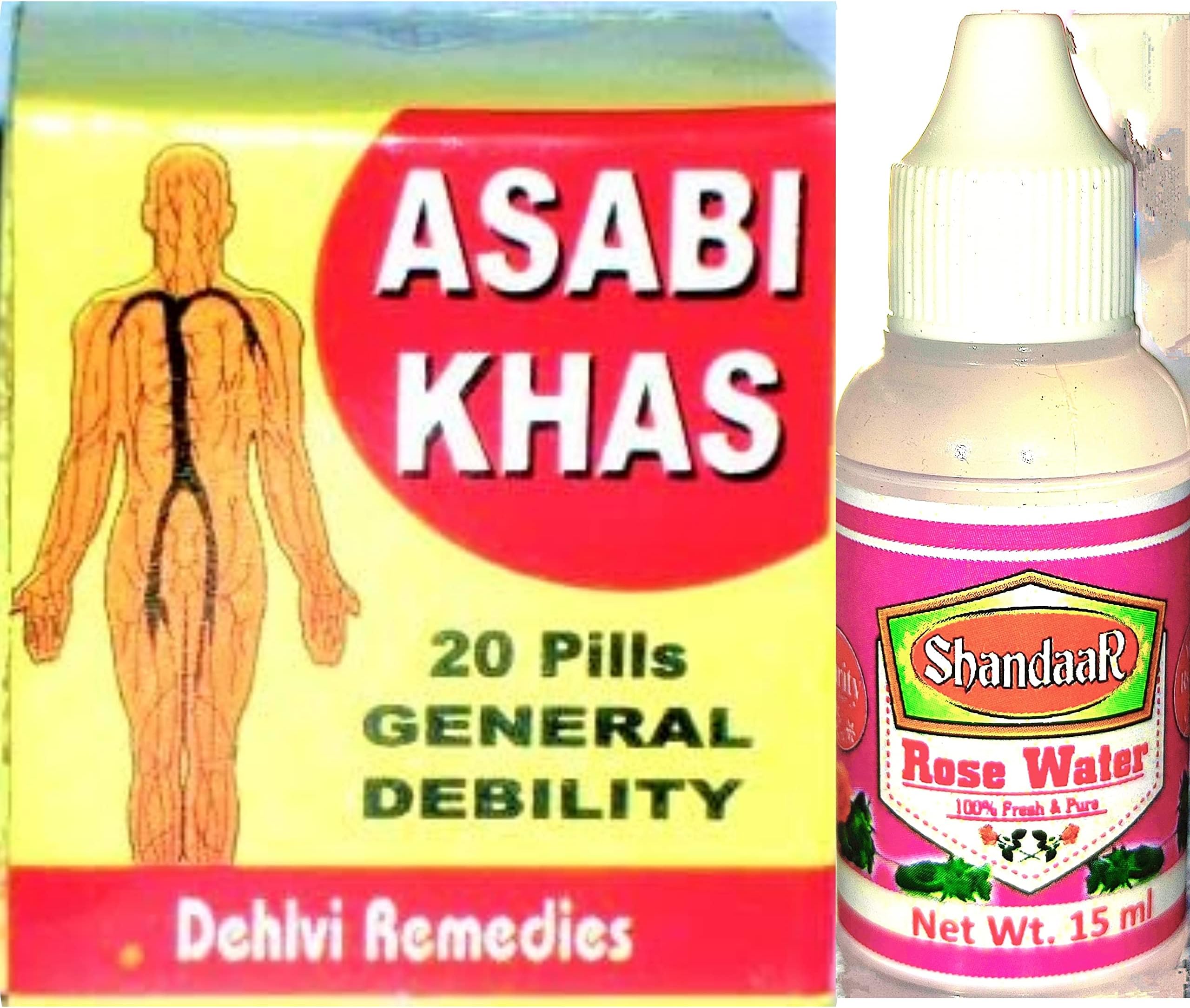 DEHLVI REMEDIES ASABI KHAS COMES WITH SHANDAAR ROSE WATER (20 Pills Pack of 2) Useful in lethargy feeling of tiredness
