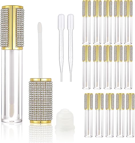 COSIDEA Lot de 15 tubes de gloss à lèvres ronds vides de 5 ml avec baguette et b