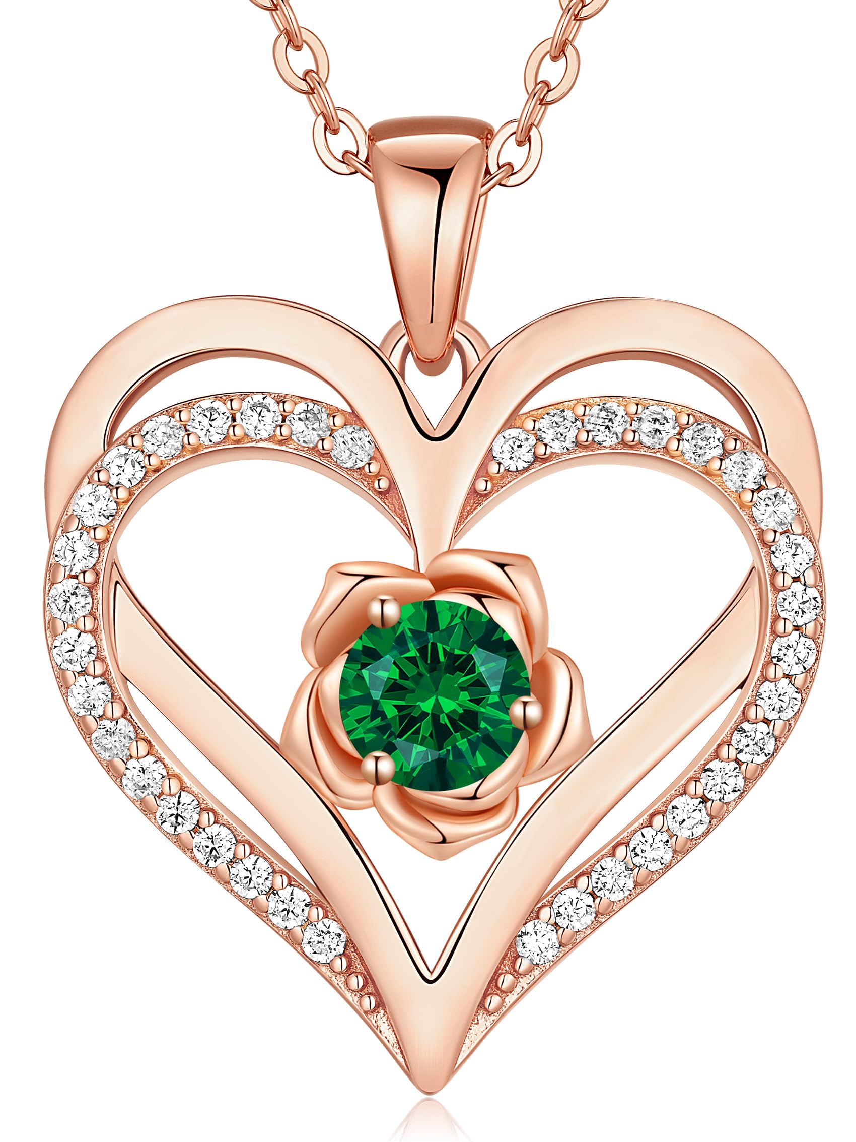 CDE Valentines Day Gifts for Women S925 Silver Rose Gold Heart Birthstone Necklaces for Women，Ideal Anniversary or Birthday Jewelry Gifts for Wife