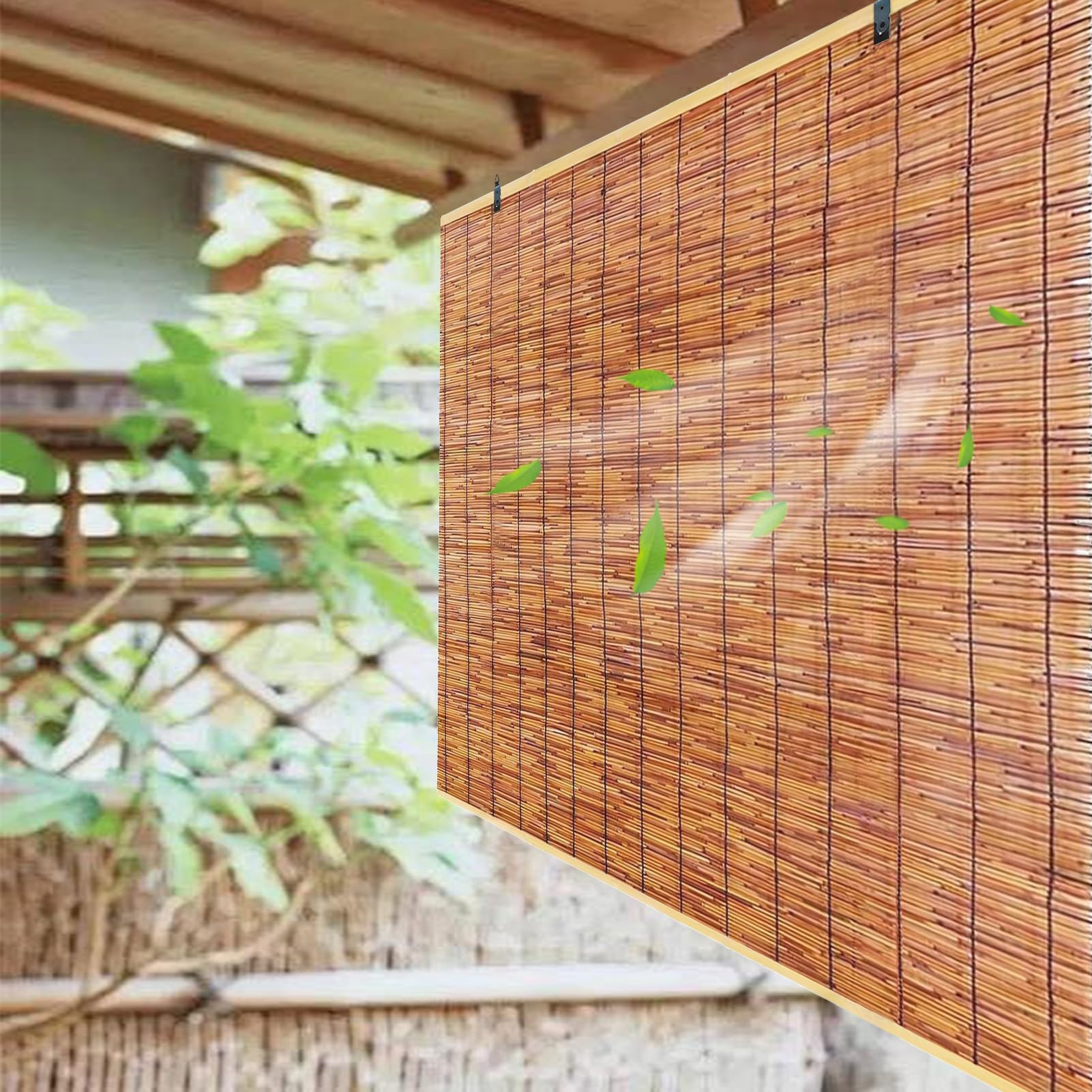 Kwuseug J28 Bamboo Blinds Outdoor Roller Blinds Waterproof Natural Wide Roman Blinds For Windows Sunshade Customizable 30 40 60 80 100 120 140 160 180 200Cm Reed Curtains For Kitchen Doorways Patio Garden