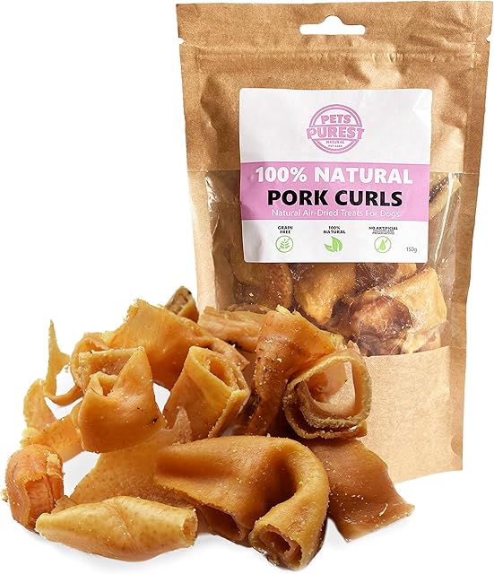 Pets Purest Dog Treats Pork Curls - 100% Natural Air-Dried Chews for Dogs, Puppy & Senior. Healthy Hypoallergenic Grain, Gluten & Lactose Free Pure Raw Food Treat Bite Rolls (150g)