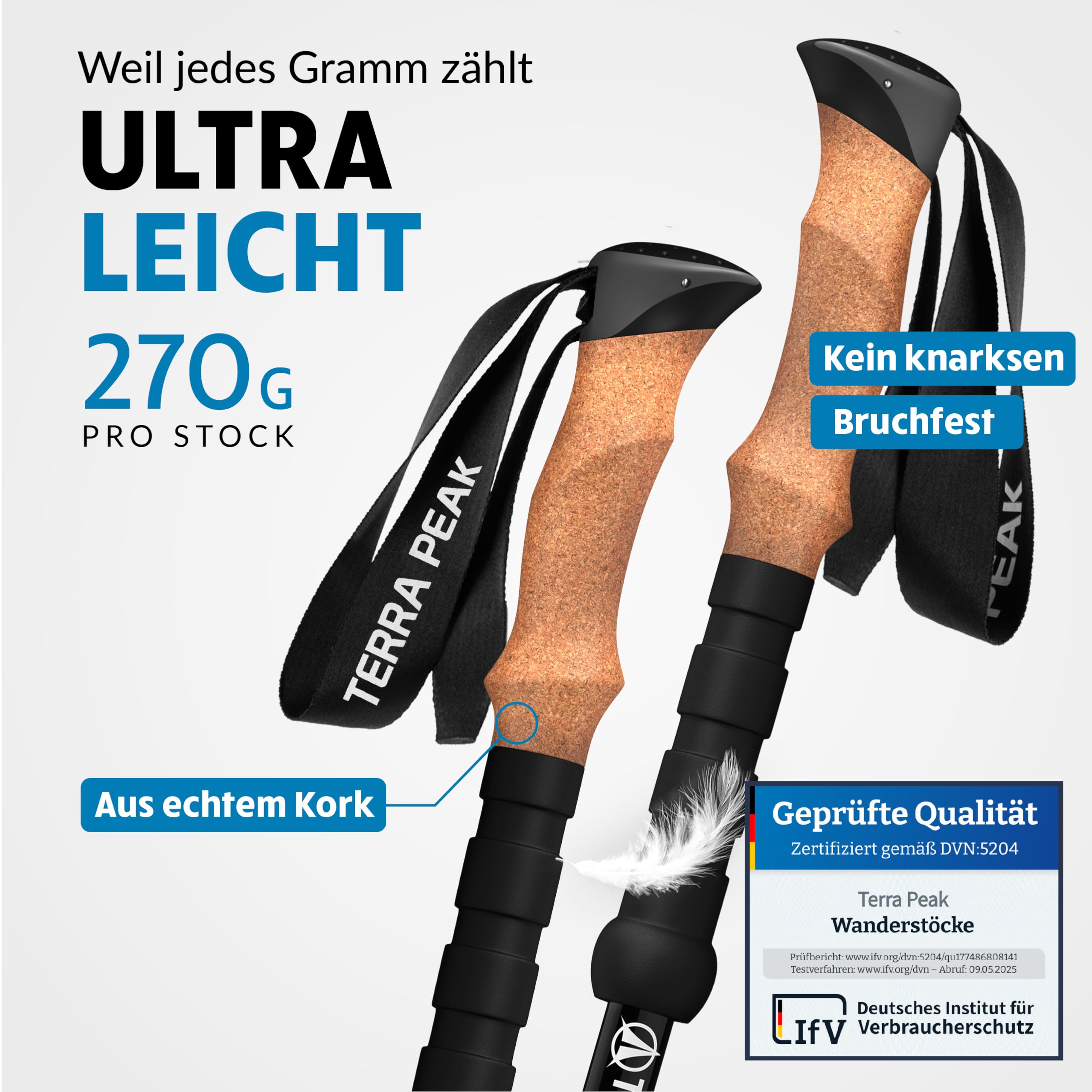 Terra Peak® Premium Wanderstöcke Teleskop ultra-leicht, ausziehbar aus Carbon o. Aluminium INKL. Mikrofaser-Handtuch - Damen & Herren Trekkingstöcke & Nordic Walking Stöcke mit Gummipuffer verstellbar
